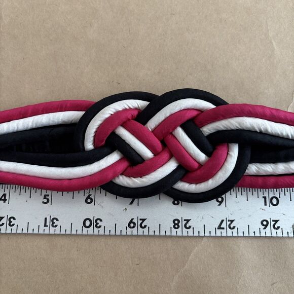 Vintage 100% Silk Knot Belt Elastic Pink And Black Size Medium - Picture 2 of 8